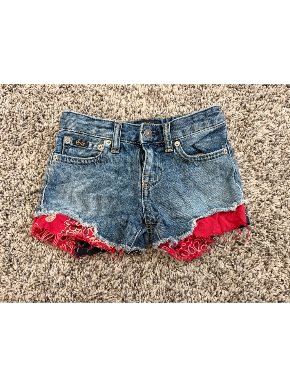 POLO Ralph Lauren 100% Cotton Blue Denim Bandana Trim Raw Hem Shorts Size 6